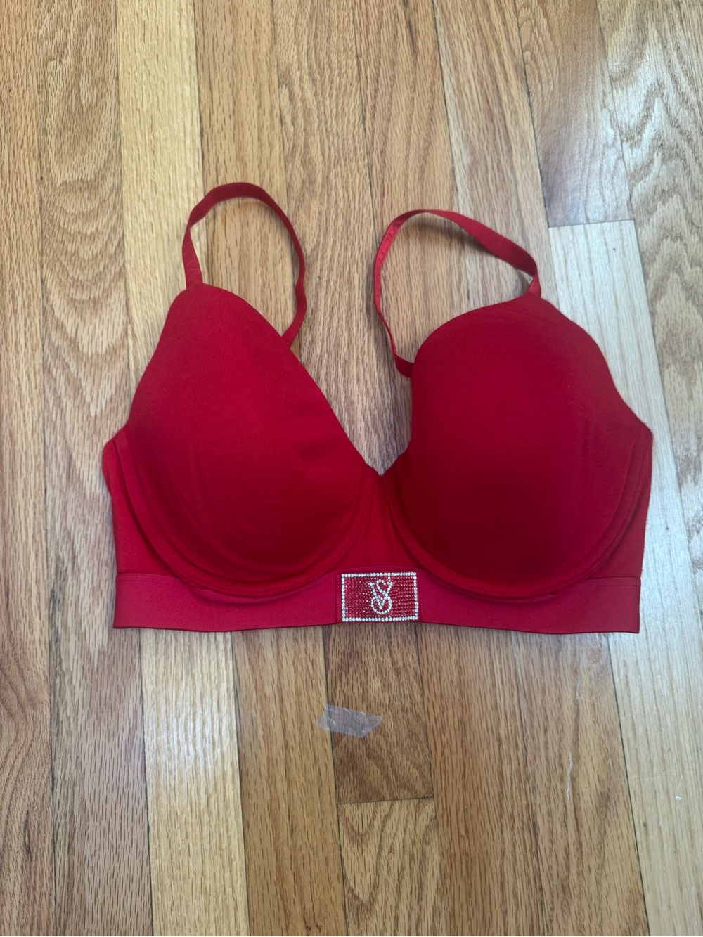 Victoria's Secret Red Longline Push-Up Bra with Logo Charm